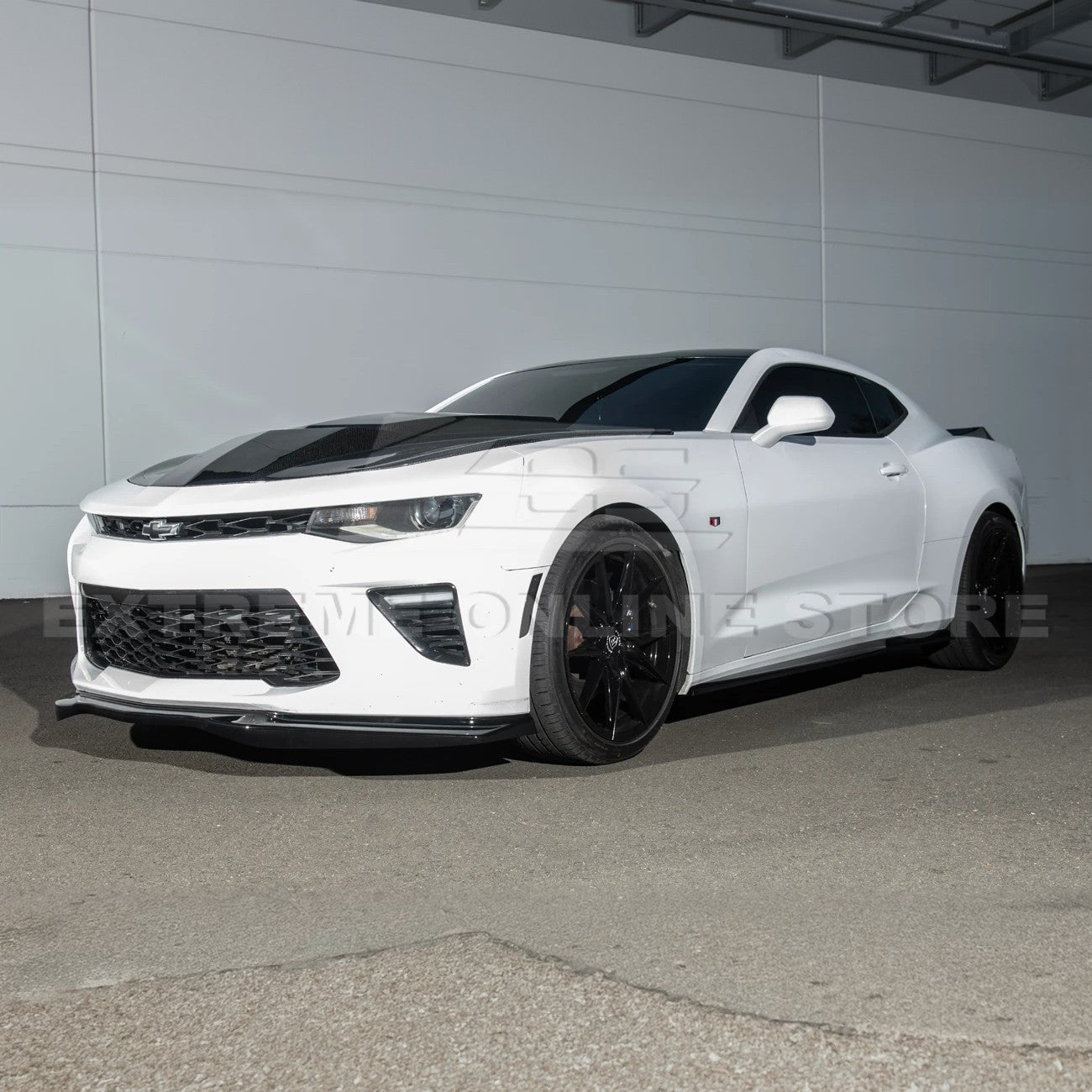 Chevrolet Camaro 6th Gen T6 Style Gloss Black Carbon Fiber Front Lip Splitter Side Skirts Kit 2019-2024