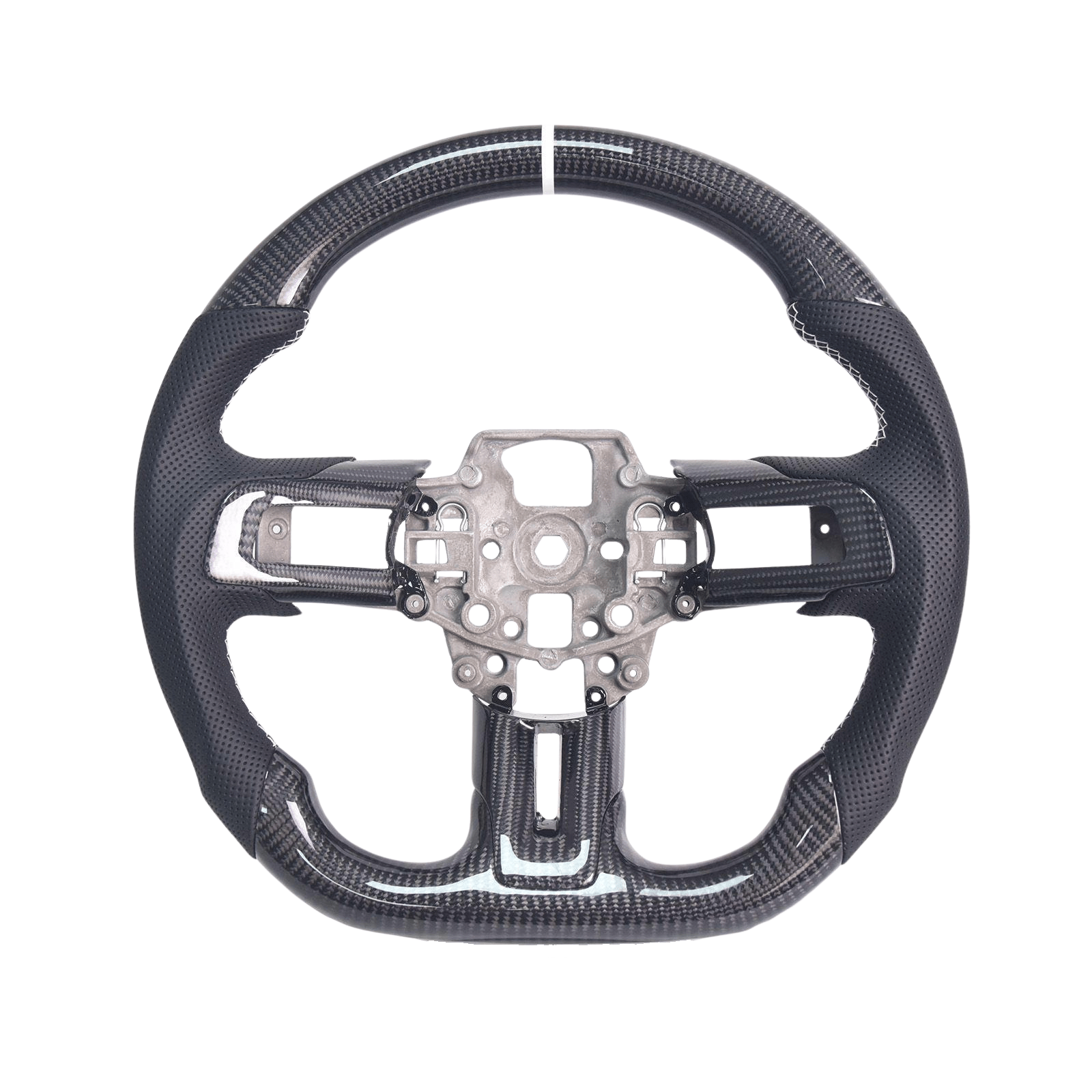 Ford Mustang S550 Carbon Fiber Steering Wheel Black Leather White Stitching 2015-2023