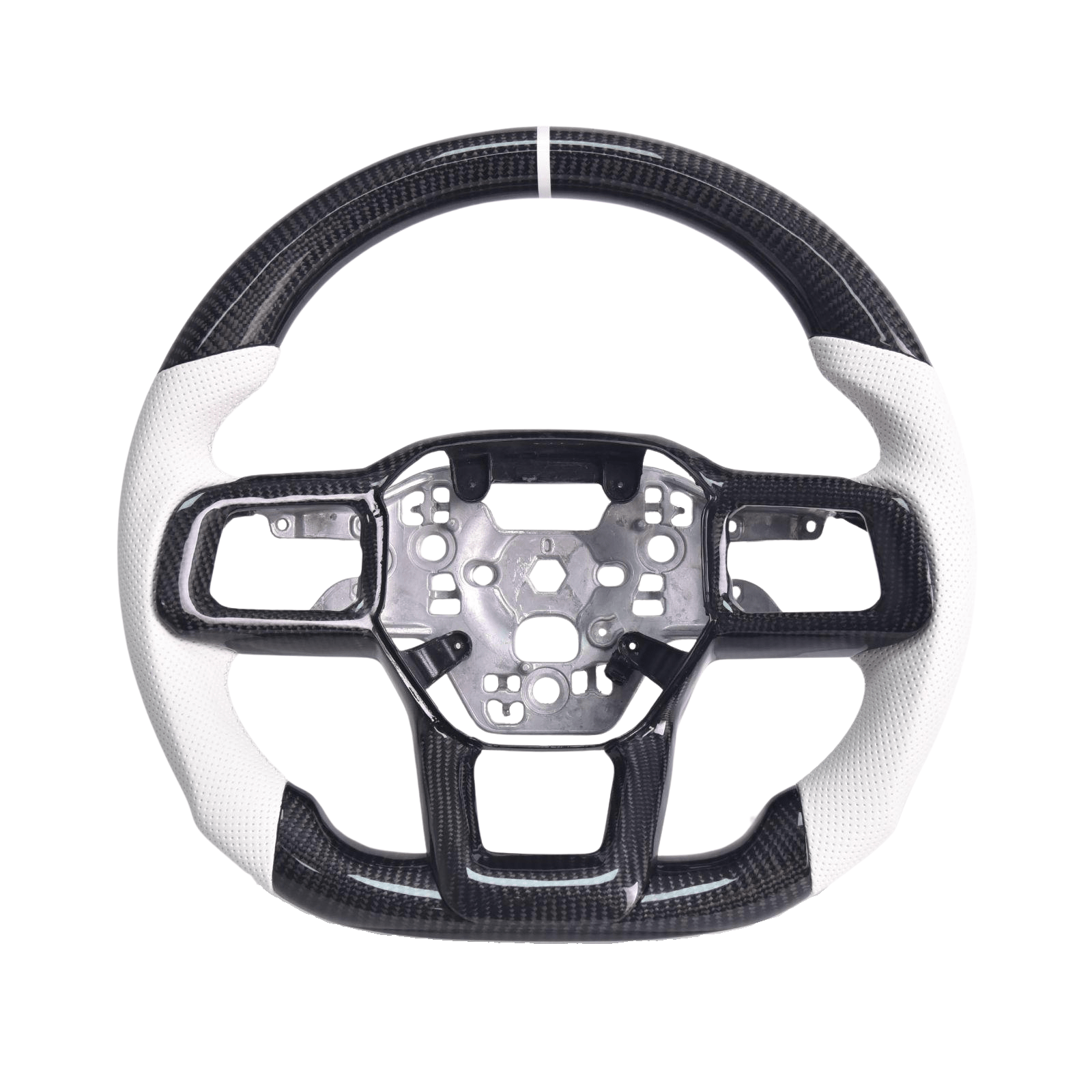 Ford Mustang S650 Carbon Fiber Steering Wheel White Leather White Stitching 2024-Up
