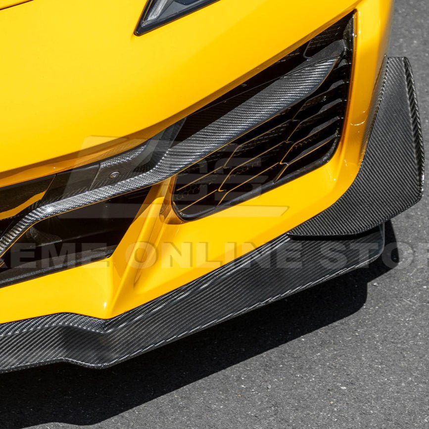 Chevrolet Corvette C8 Z06 Z07 Style Dry Carbon Fiber Extended Front Lip Splitter Canards 2023-Present