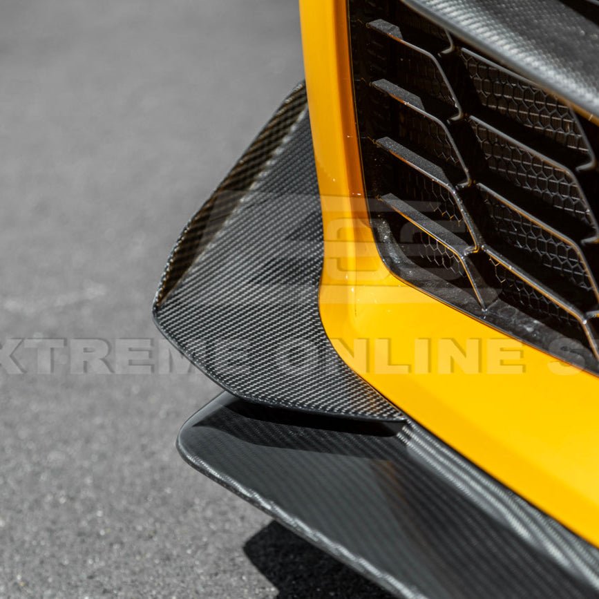 Chevrolet Corvette C8 Z06 Z07 Style Dry Carbon Fiber Extended Front Lip Splitter Canards 2023-Present