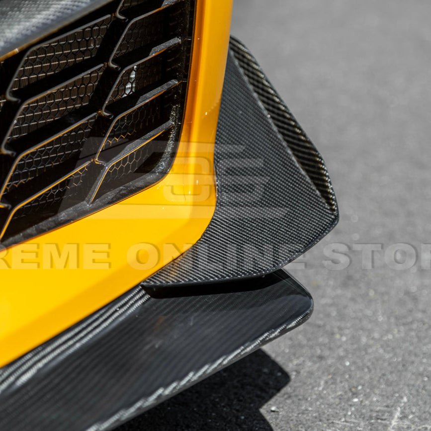 Chevrolet Corvette C8 Z06 Z07 Style Dry Carbon Fiber Extended Front Lip Splitter Canards 2023-Present