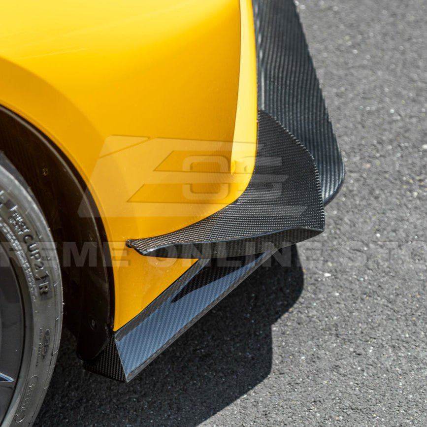 Chevrolet Corvette C8 Z06 Z07 Style Dry Carbon Fiber Extended Front Lip Splitter Canards 2023-Present