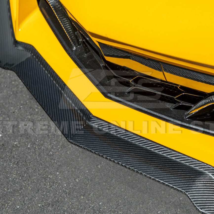 Chevrolet Corvette C8 Z06 Z07 Style Dry Carbon Fiber Extended Front Lip Splitter Canards 2023-Present