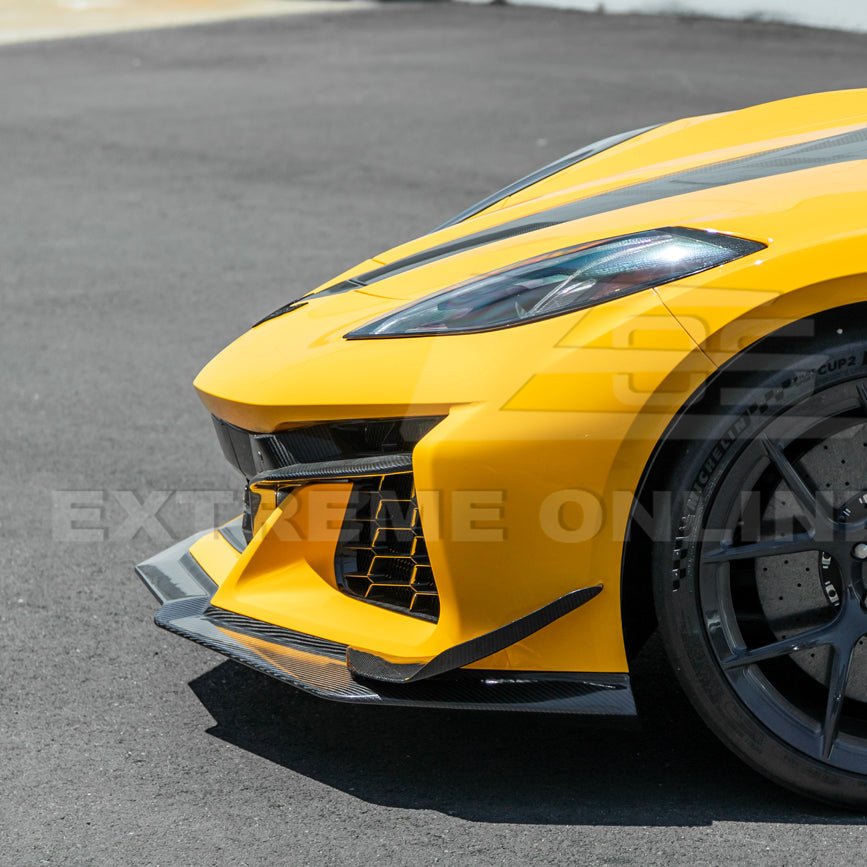 Chevrolet Corvette C8 Z06 Z07 Style Dry Carbon Fiber Extended Front Lip Splitter Canards 2023-Present