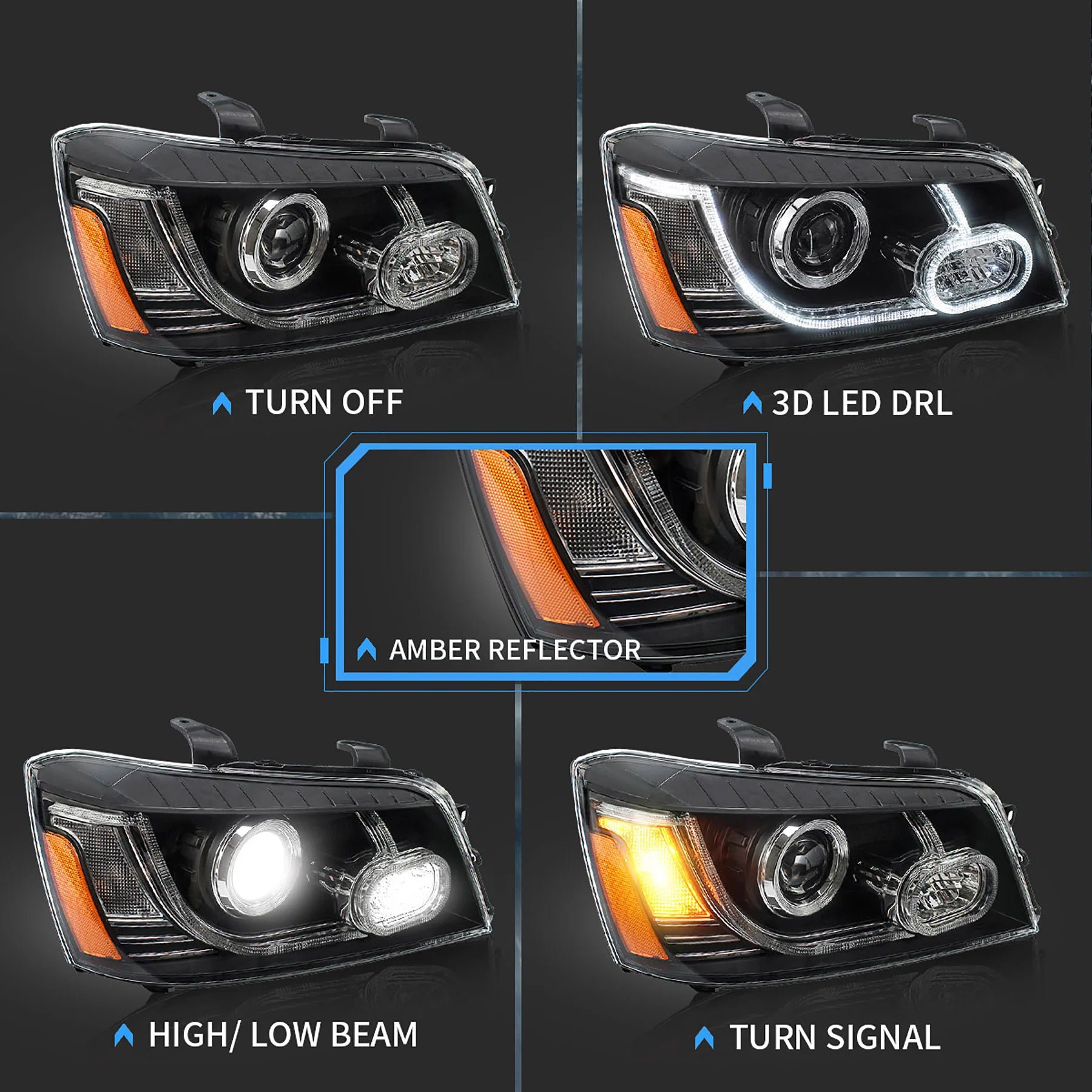 2001 - 2007 Toyota Highlander Aftermarket Front Lamps LED Projector Headlights