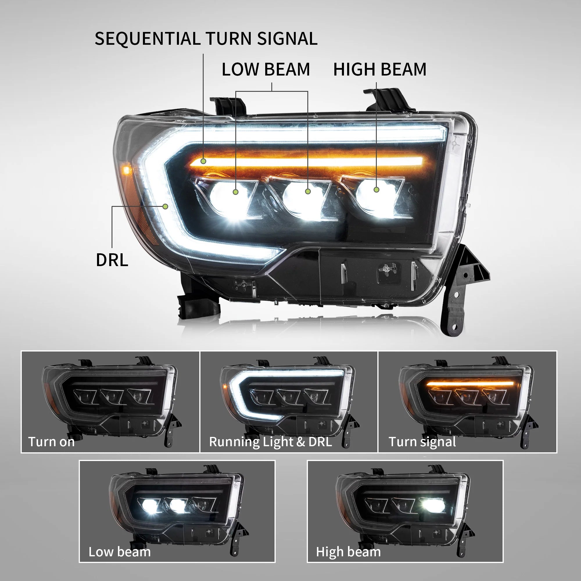 2007 - 2013 Toyota Tundra & 2008 - 2022 Toyota Sequoia LED Projector Headlights