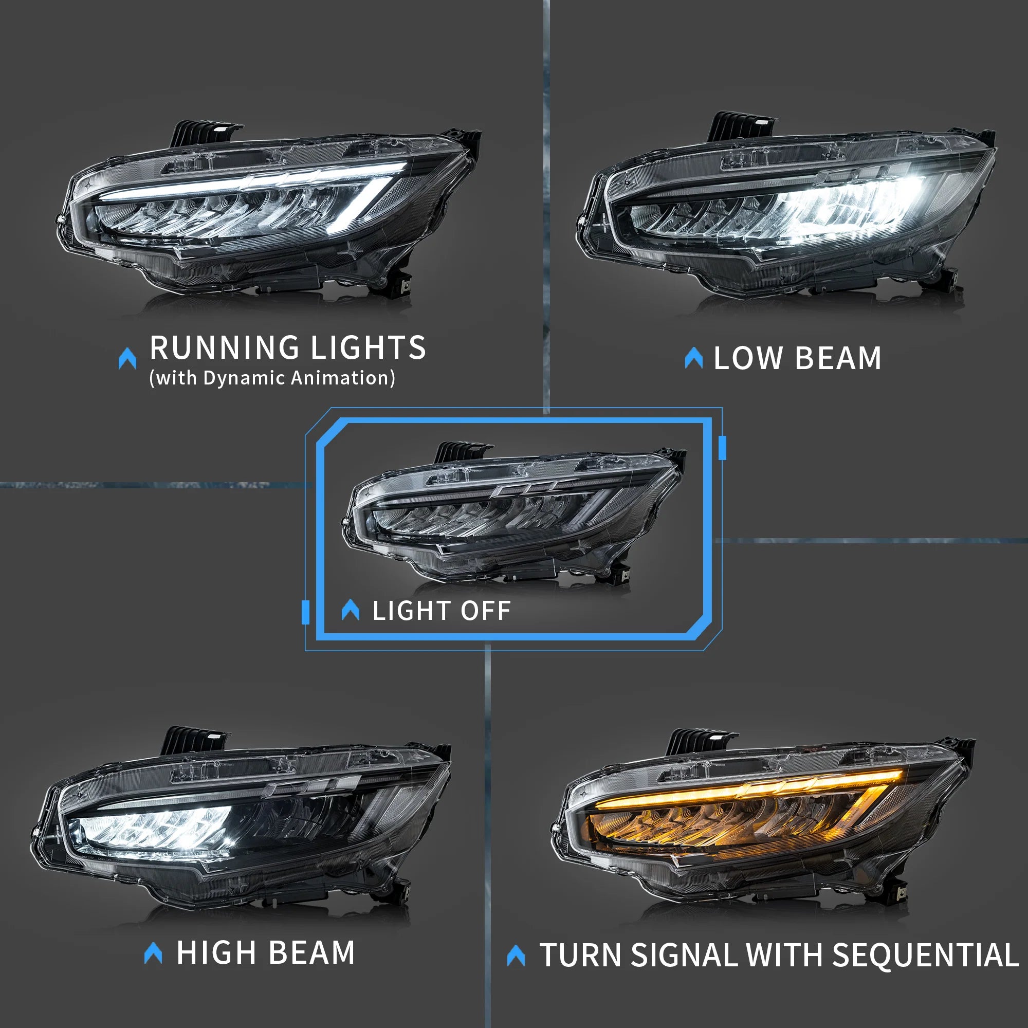 2016 - 2021 Honda Civic Sedan Hatchback Coupe Front Lights LED Headlights
