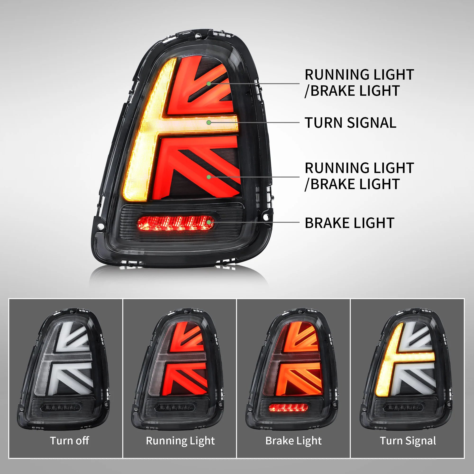 BMW Mini Cooper [Hatch] R56 R57 R58 R59 Union Jack Rear Lamps LED Taillights 2007 - 2015