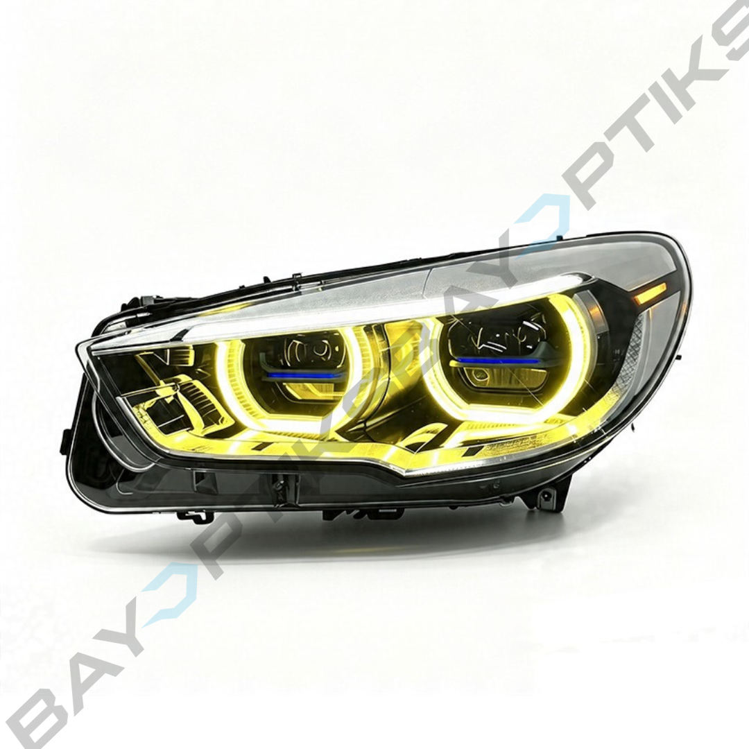 BMW 5 Series GT F07 Laser Style LED Headlights with Yellow/White Angel Eyes 2010-2017