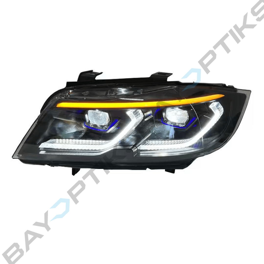 BMW 3 Series E90 Black Shadow Sedan Laser Style Yellow White Amber LED Headlights 2005-2012