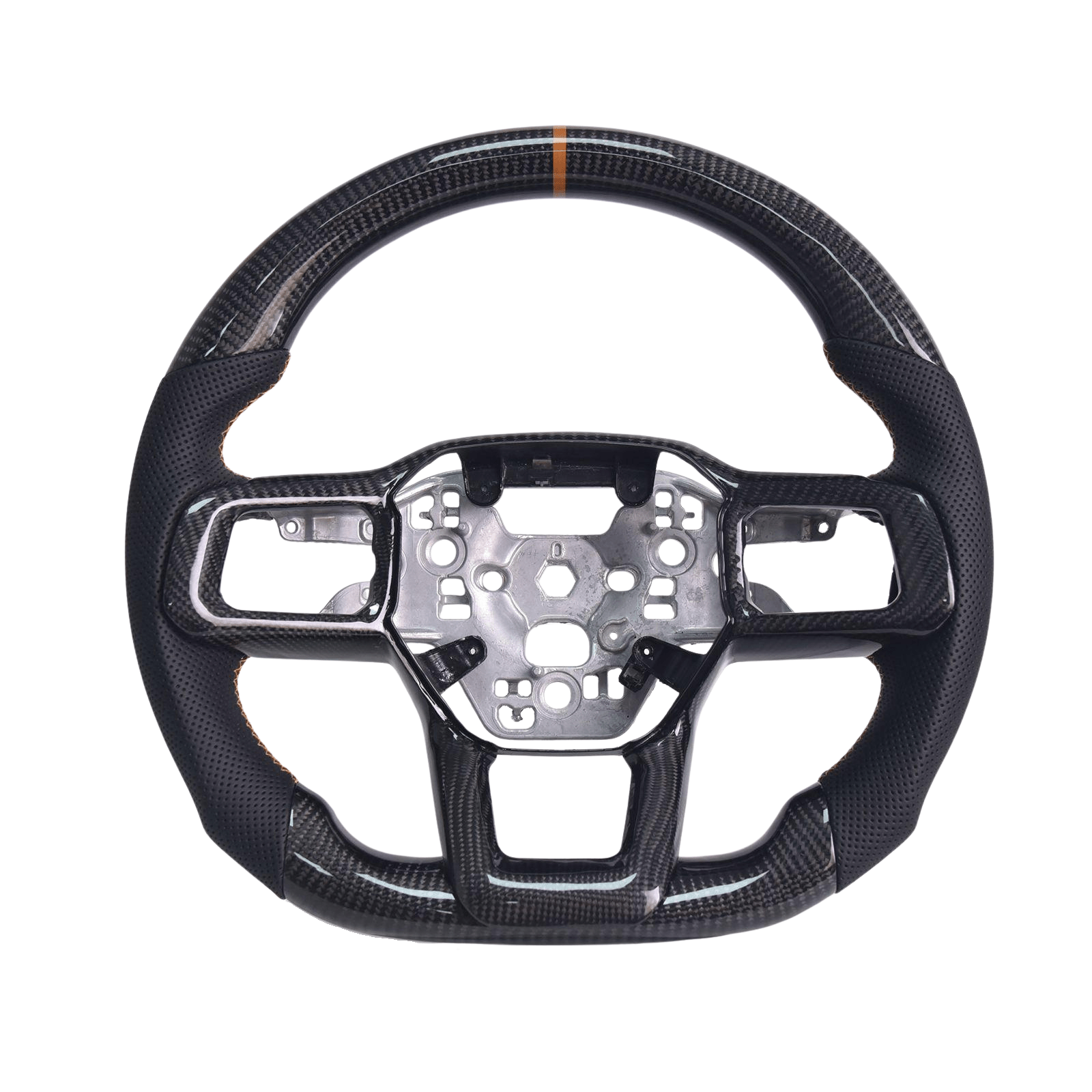 Ford Mustang S650 Carbon Fiber Steering Wheel Black Leather Orange Stitching 2024-Up