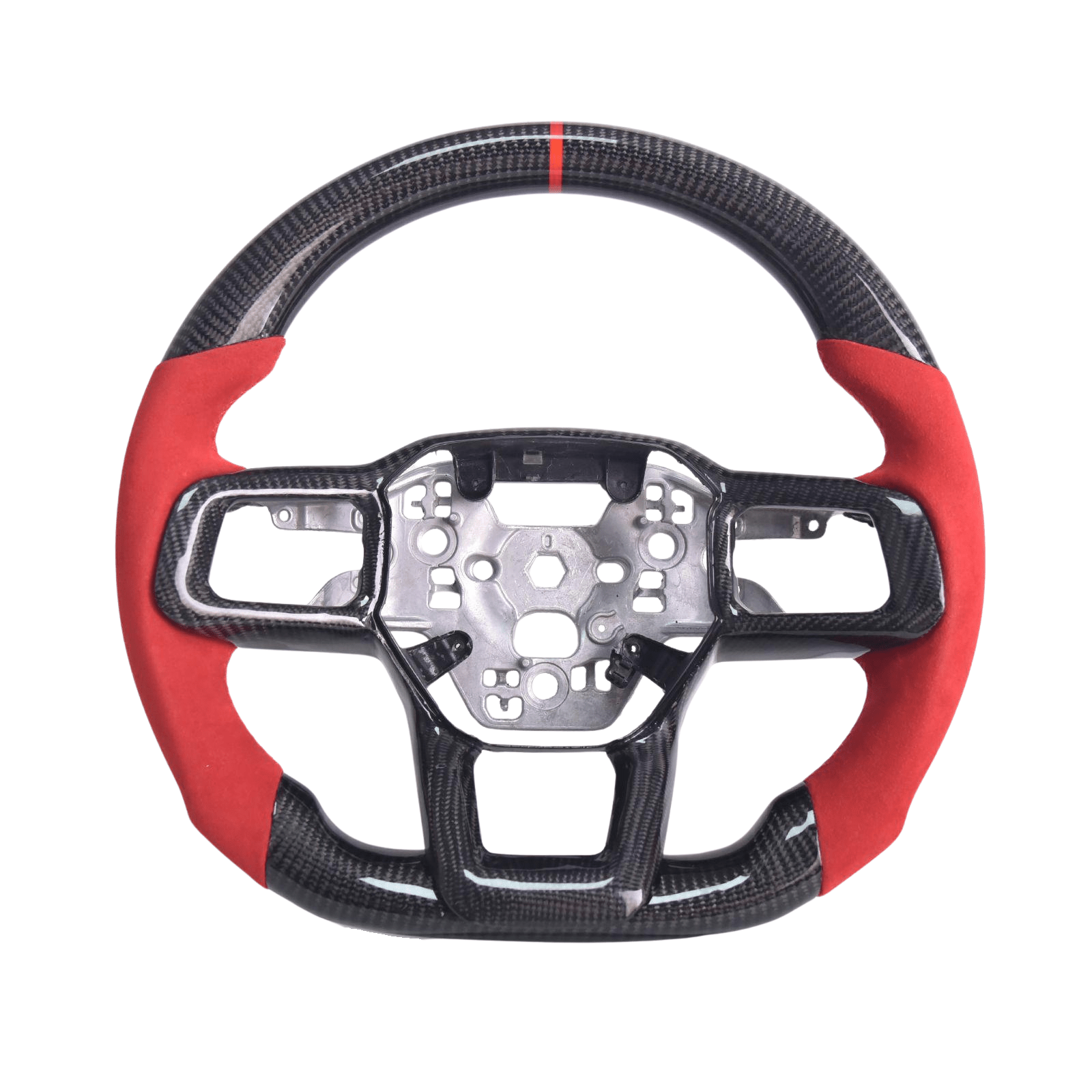 Ford Mustang S650 Carbon Fiber Steering Wheel Red Suede Leather Red Stitching 2024-Up