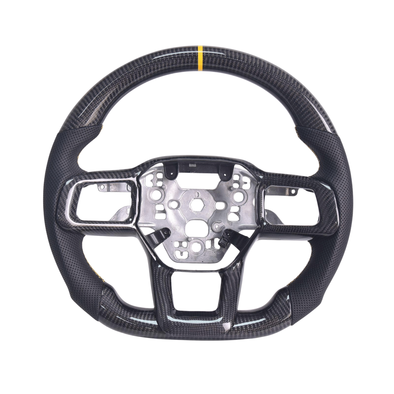 Ford Mustang S650 Carbon Fiber Steering Wheel Black Leather Yellow Stitching 2024-Up