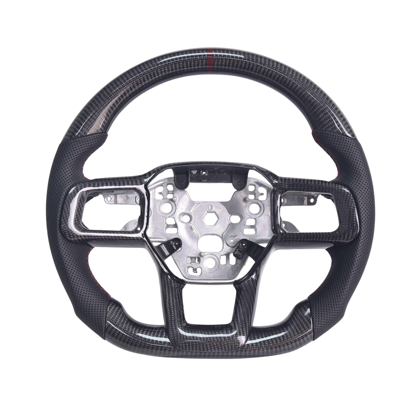 Ford Mustang S650 Carbon Fiber Steering Wheel Black Leather Red Stitching 2024-Up