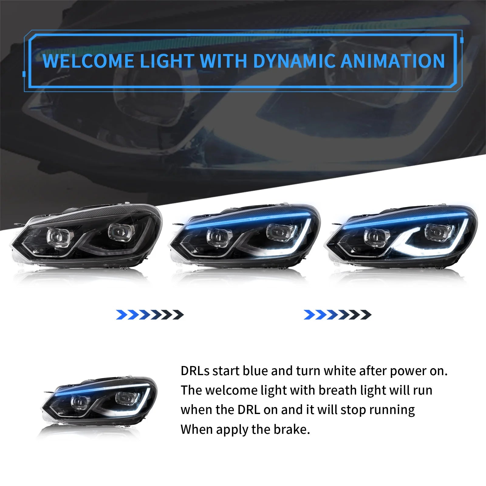 Volkswagen Golf Mk6 Halogen Models LED Headlights 2008 - 2014 (Europe: 2008-2012)
