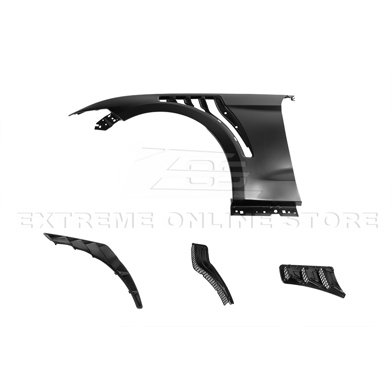 Ford Mustang S550 GT500 KR Style Matte Black Front Side Vented Fenders 2015-2017