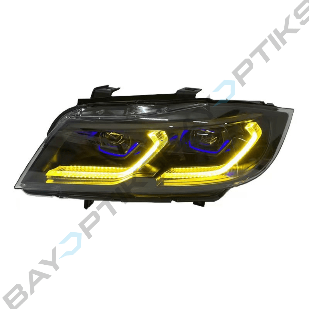 BMW 3 Series E90 Black Shadow Sedan Laser Style Yellow White Amber LED Headlights 2005-2012