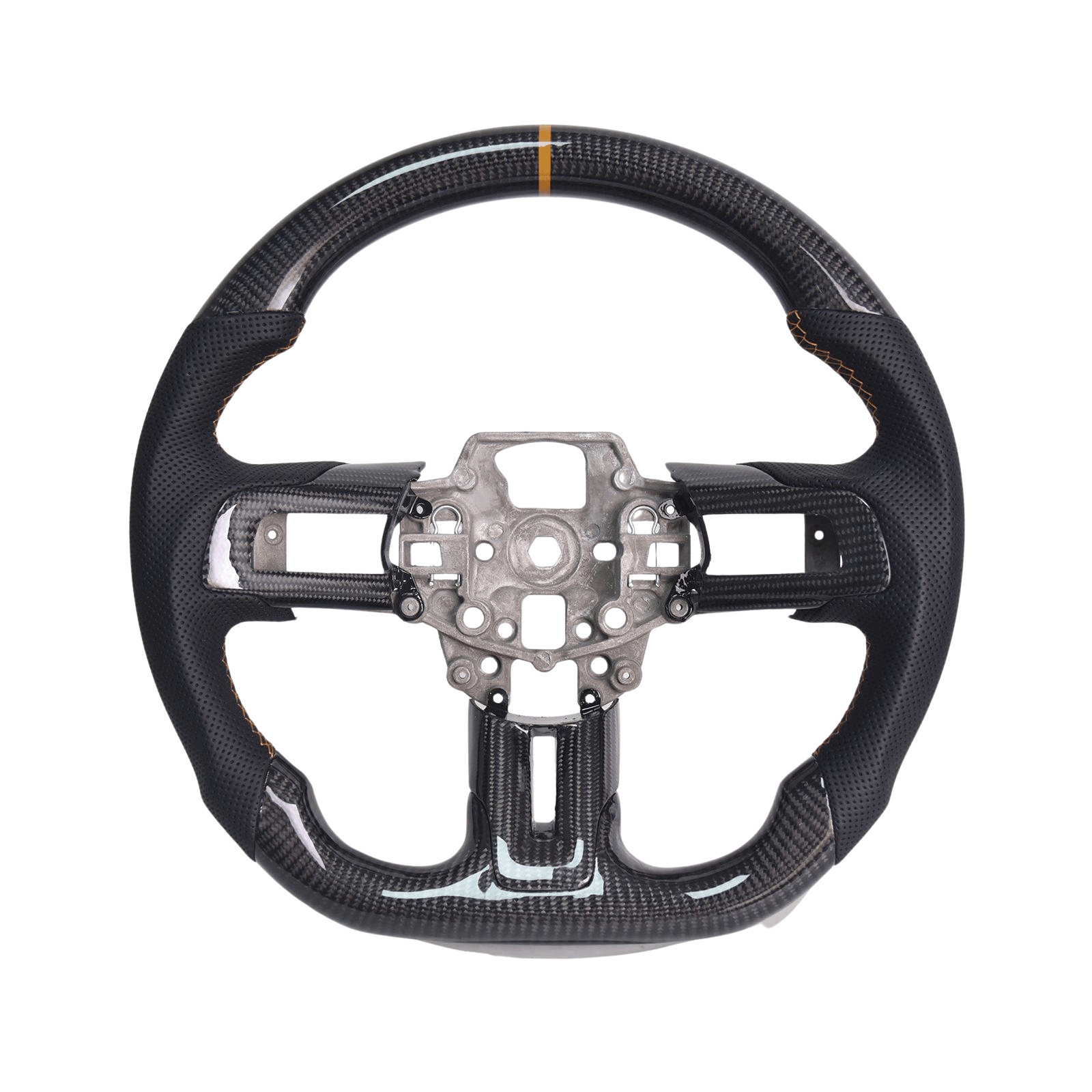 Mustang S550 Black Leather Brown Stitching Carbon Fiber Steering Wheel (2015–2023)
