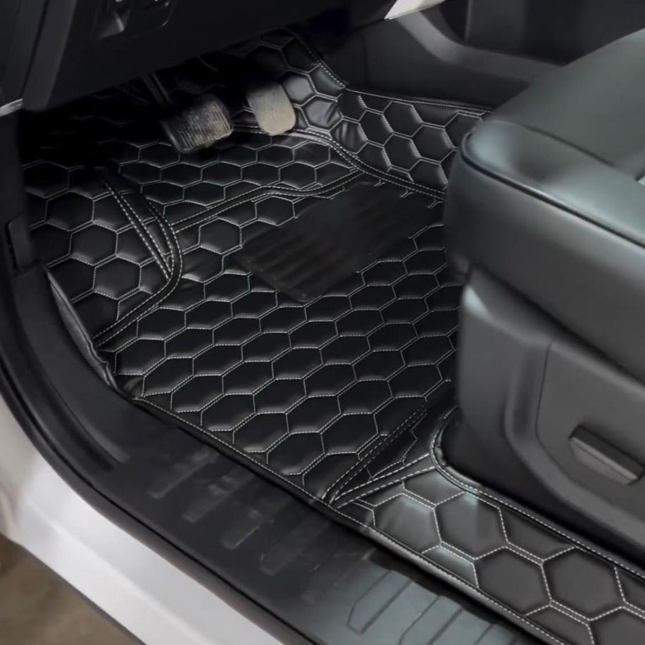 2015-ford-f-150-premium-honeycomb-leather-floor-mat-linersBlack W/ White Stitching