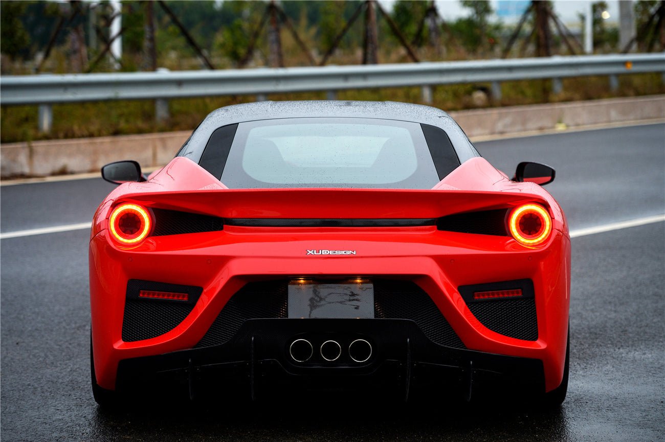 2010-2015 Ferrari 458 Coupe BKSS Style Partial Carbon Fiber Rear Bumper And Carbon Fiber Trunk With Tail Light Cover