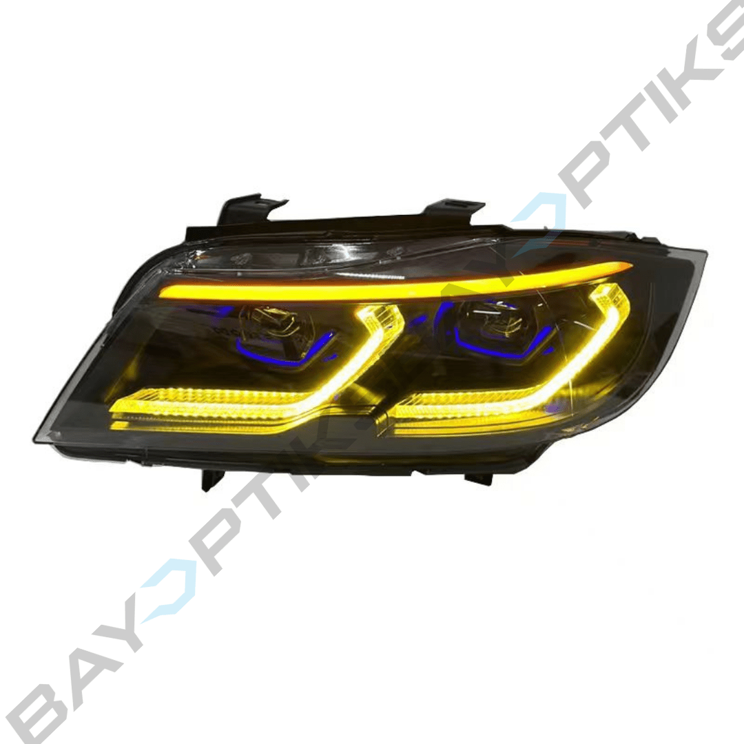 BMW 3 Series E90 Black Shadow Sedan Laser Style Yellow White Amber LED Headlights 2005-2012