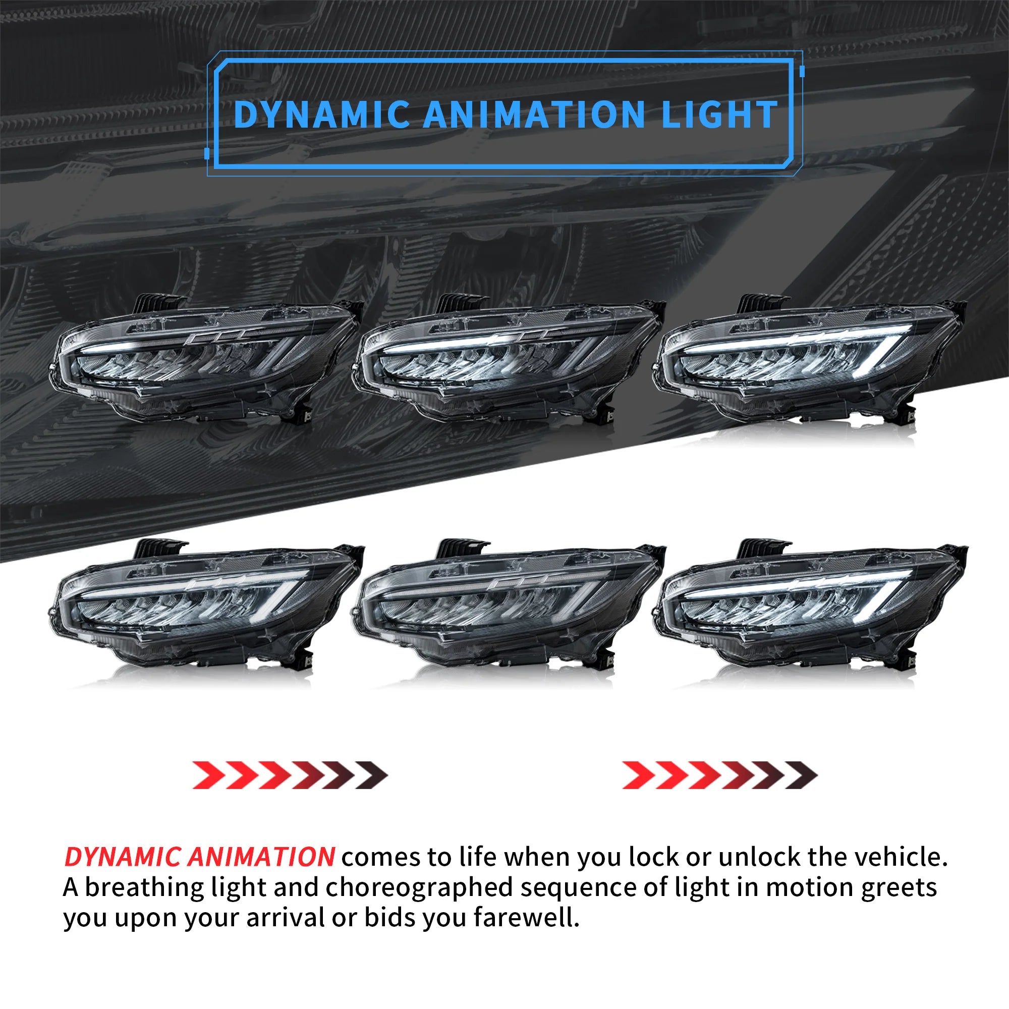 2016 - 2021 Honda Civic Sedan Hatchback Coupe Front Lights LED Headlights