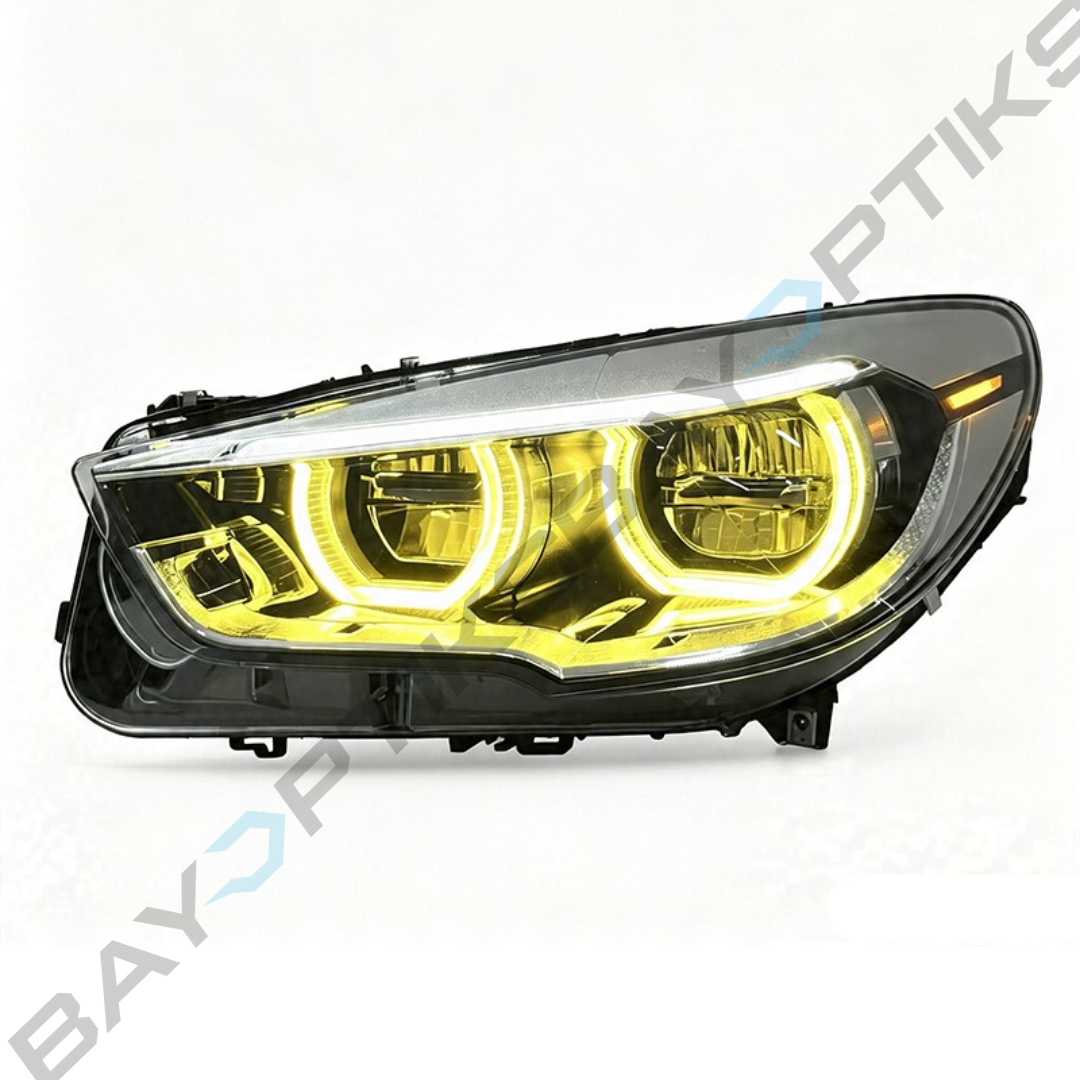 BMW 5 Series GT F07 Laser Style LED Headlights with Yellow/White Angel Eyes 2010-2017