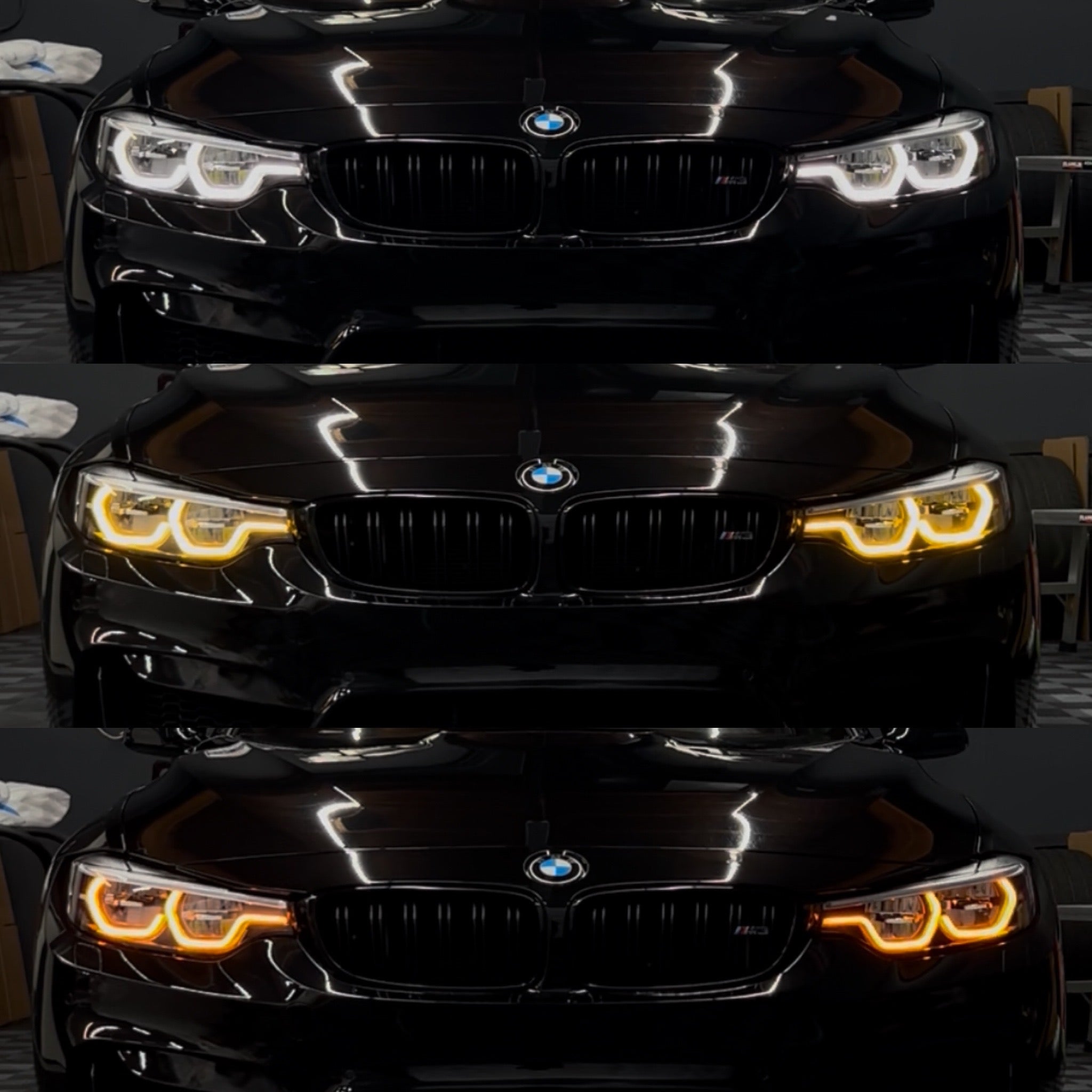 BMW F8X F80 M3 F82 M4 & F32 Coupe Ikon Style Tri Color CSL Yellow/White/Amber Headlights 2014 - 2020
