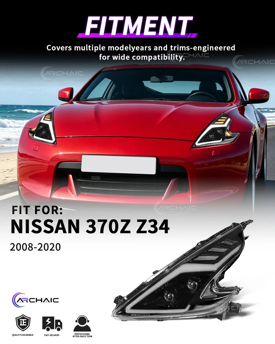 Nissan 370Z Fairlady Z Z34 Full LED Headlights with Startup Animation DRL 2008-2020