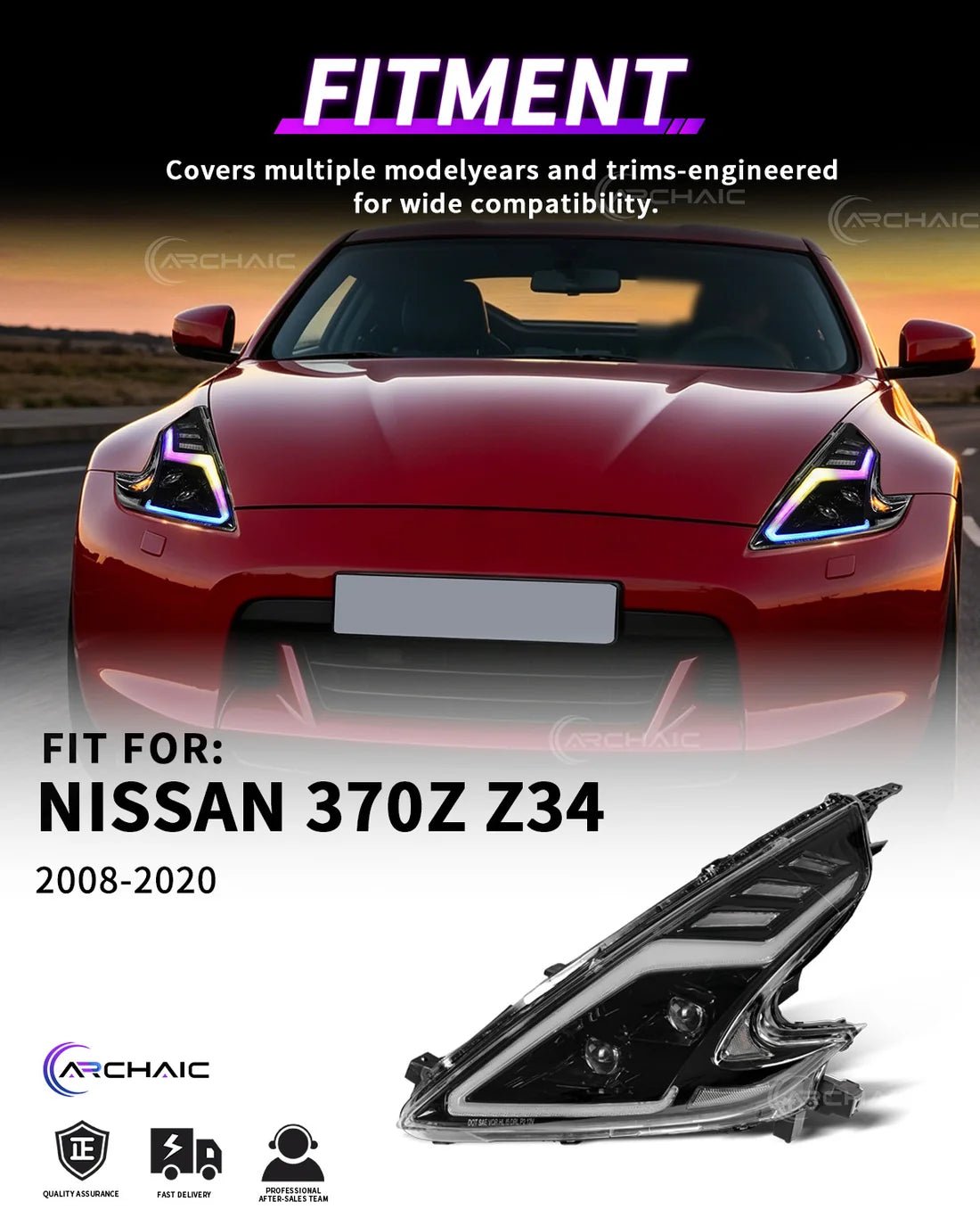 Nissan 370Z Fairlady Z Z34 RGB LED Headlights with App Control 2008-2020
