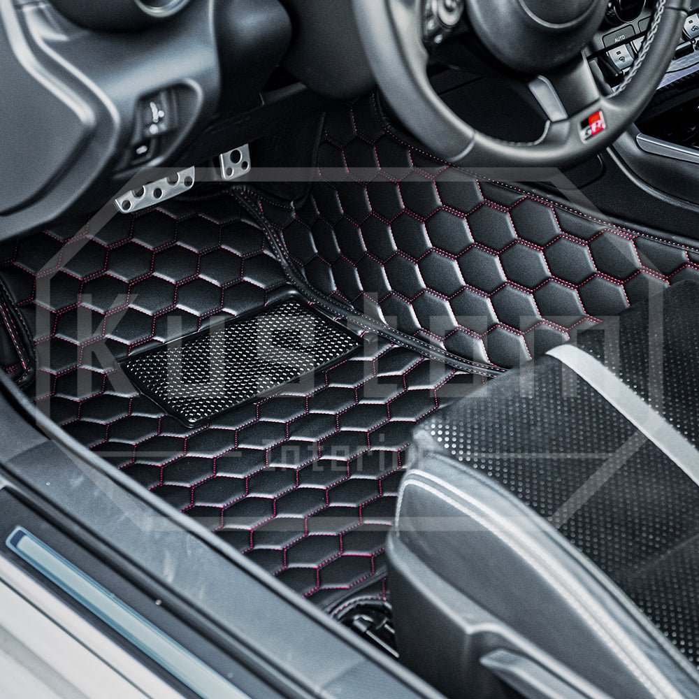 2022-toyota-gr86-subaru-brz-honeycomb-leather-floor-mat-linersBlack W/ Red Stitching