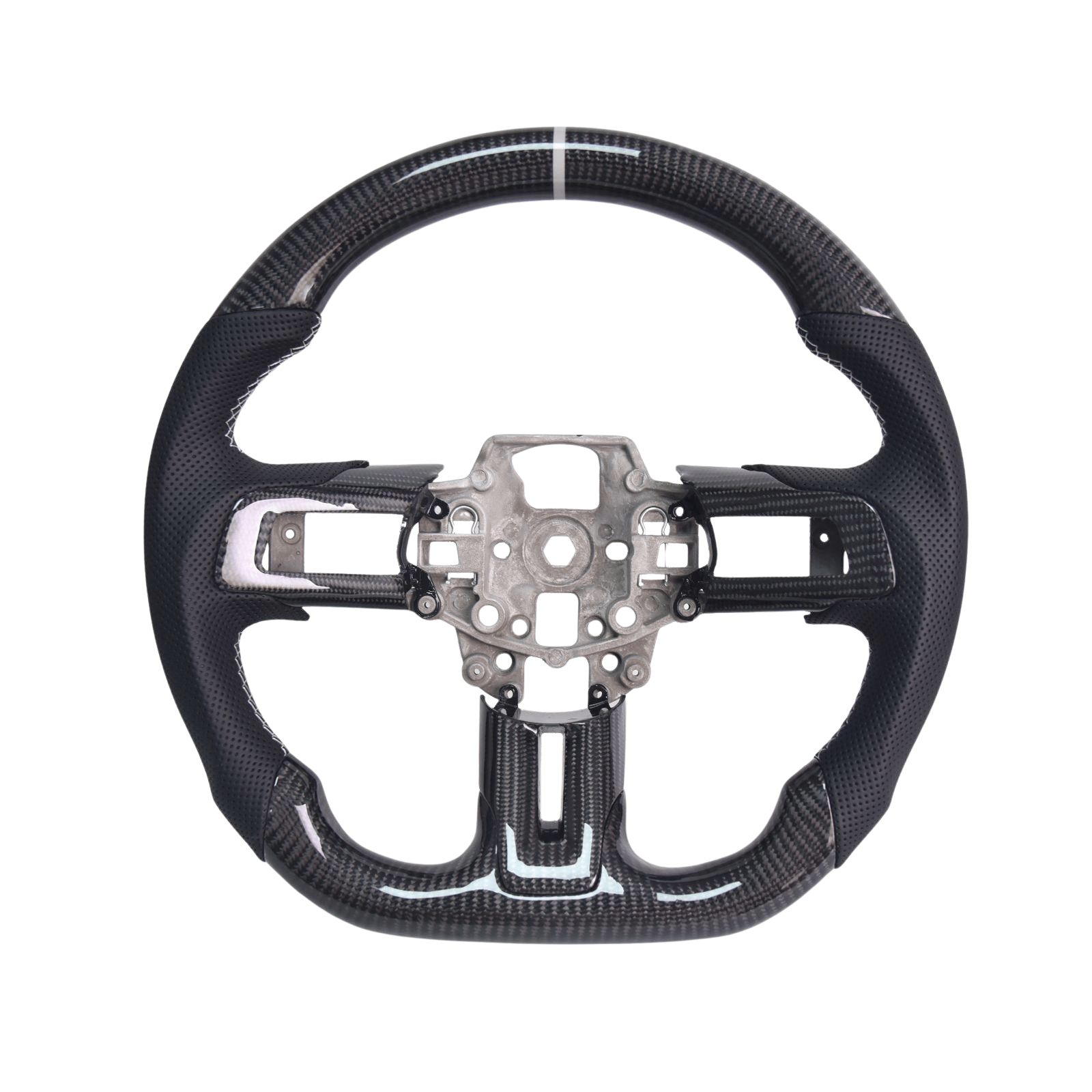 Mustang S550 Black Leather Gray Stitching Carbon Fiber Steering Wheel (2015–2023)
