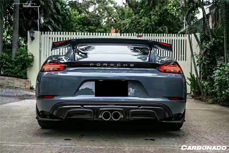2017 - 2023 Porsche 718 Cayman & Boxster AM Style Carbon Fiber Rear Lip with Caps