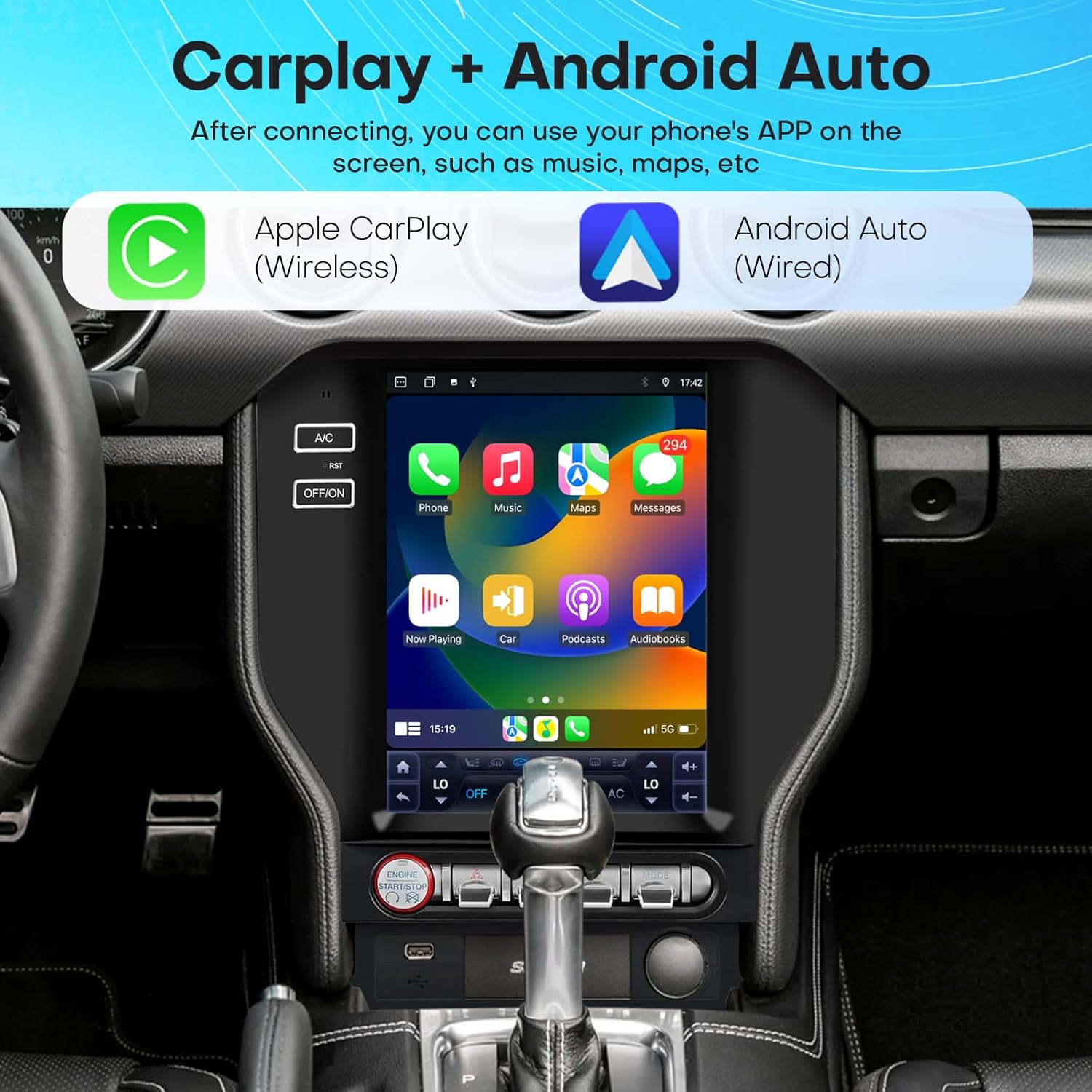 Ford Mustang S550 Vertical Touchscreen CarPlay Infotainment System 2015-2023
