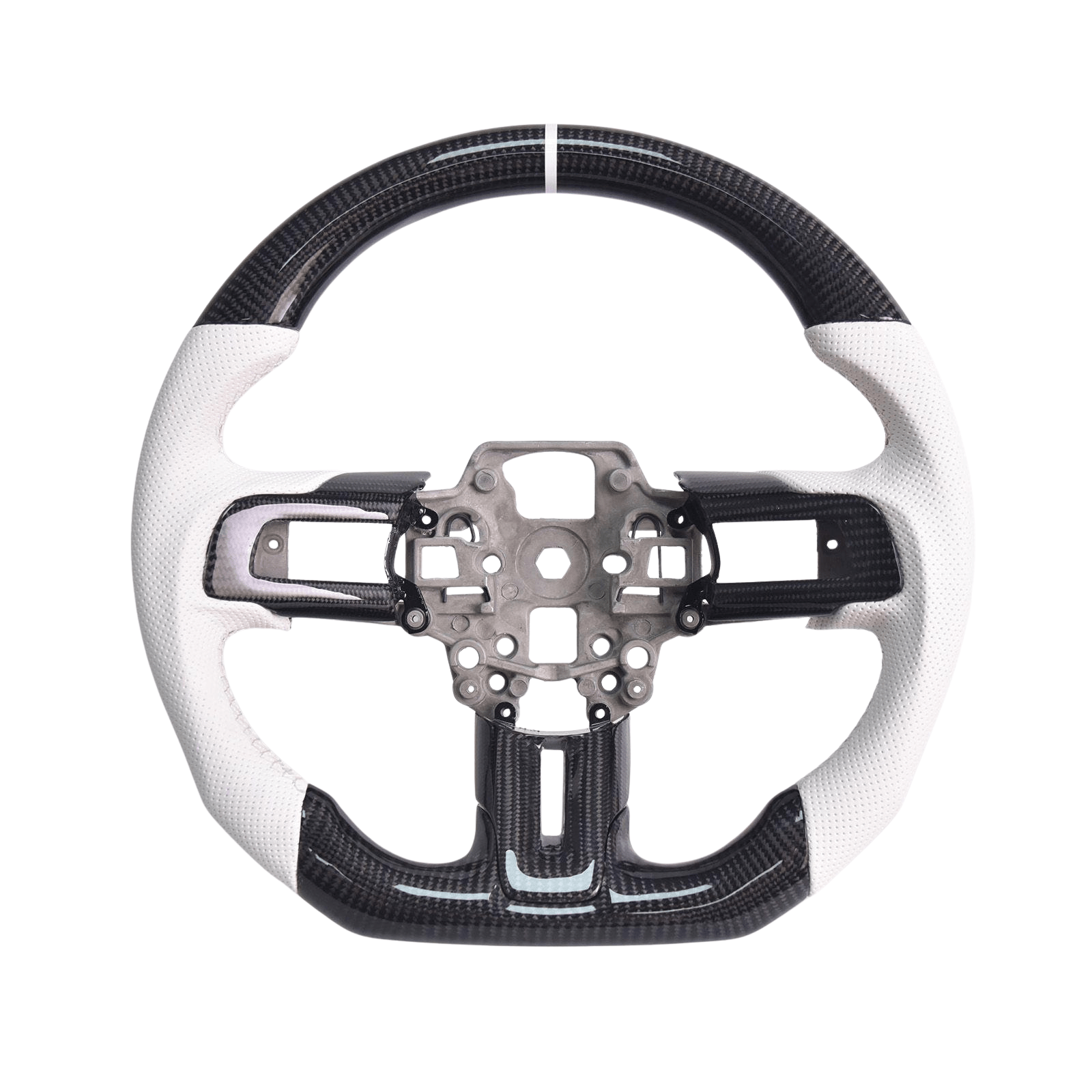Mustang S550 White Leather White Stitching Carbon Fiber Steering Wheel (2015–2023)
