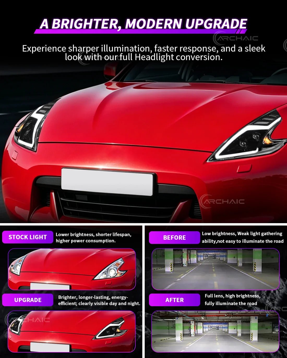 Nissan 370Z Fairlady Z Z34 Full LED Headlights with Startup Animation DRL 2008-2020