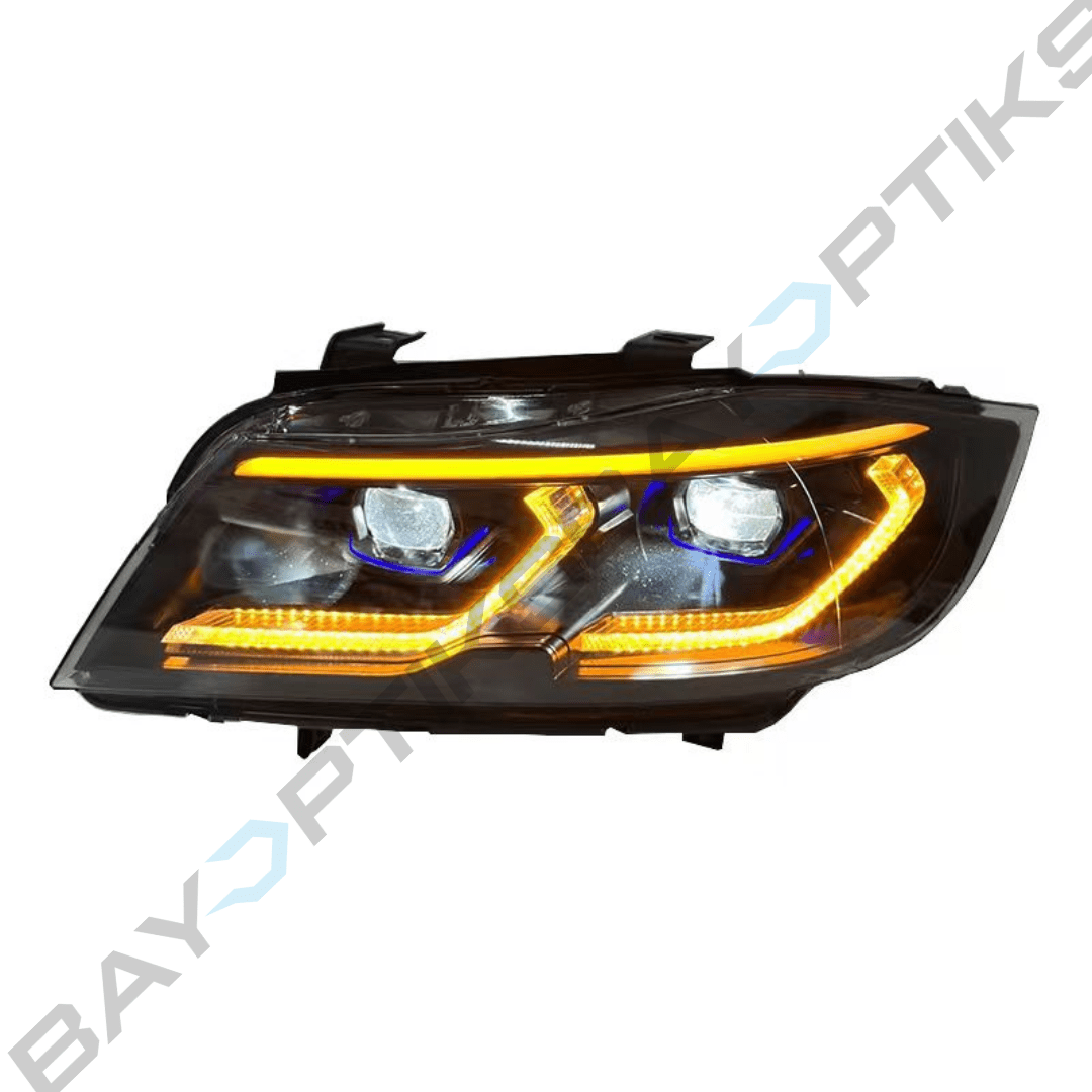BMW 3 Series E90 Black Shadow Sedan Laser Style Yellow White Amber LED Headlights 2005-2012
