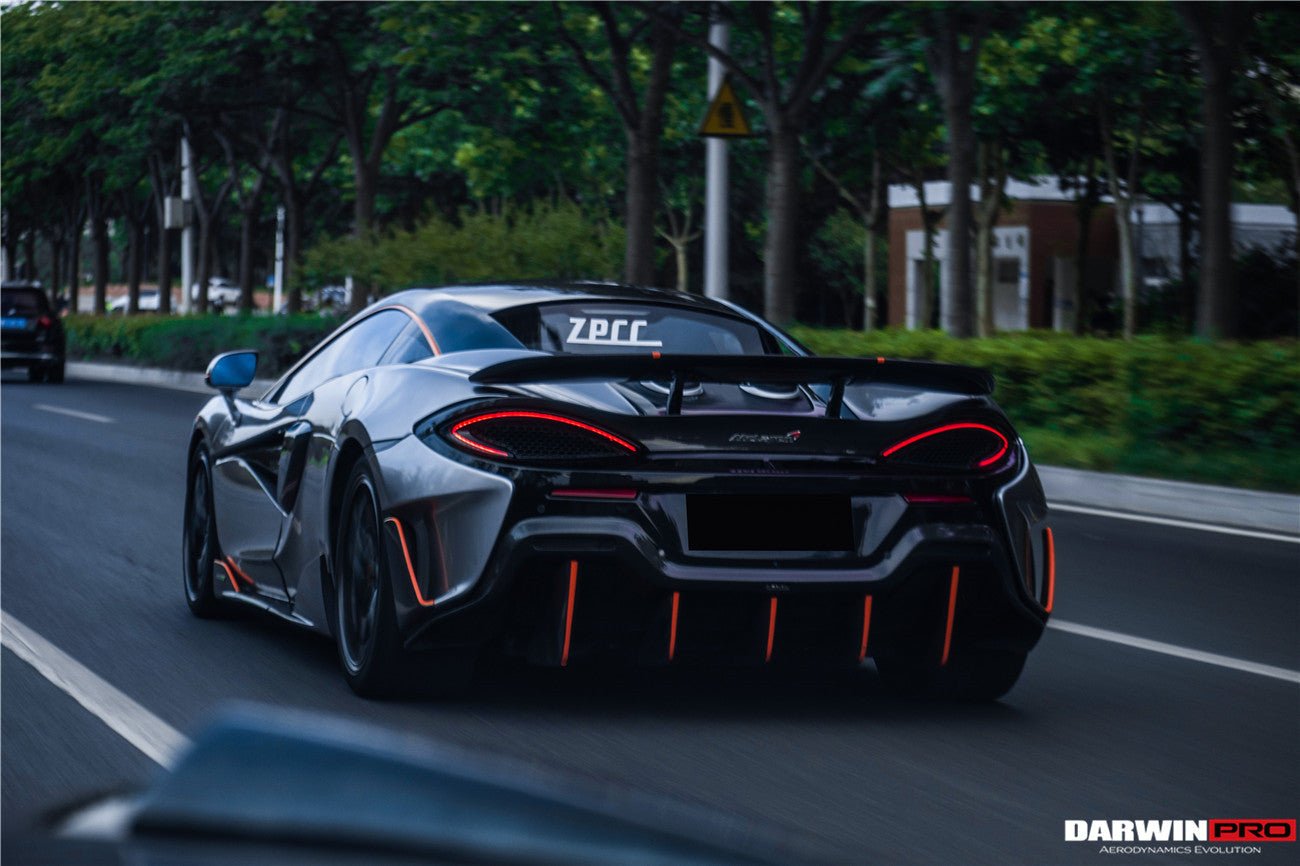 2015 - 2020 McLaren 540C & 570S & 570GT 600LT-Style Partial Carbon Fiber Rear Bumper with Diffuser and Trunk Spoiler and Engine Trunk and Exhaust