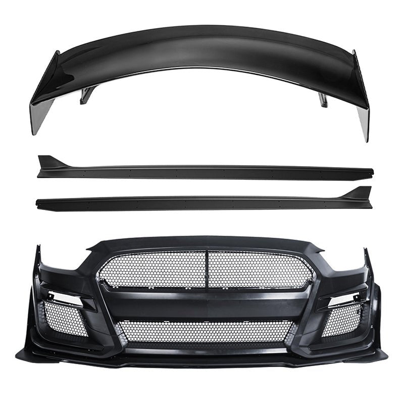 Ford Mustang S550 GT500 Style Conversion Full Body Kit Front Bumper Side Skirts High Wing 2015-2023