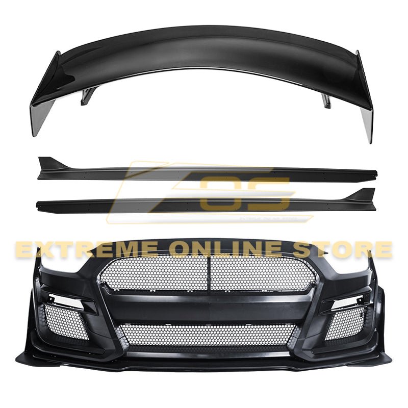 Ford Mustang S550 GT500 Style Conversion Full Body Kit Front Bumper Side Skirts High Wing 2015-2023