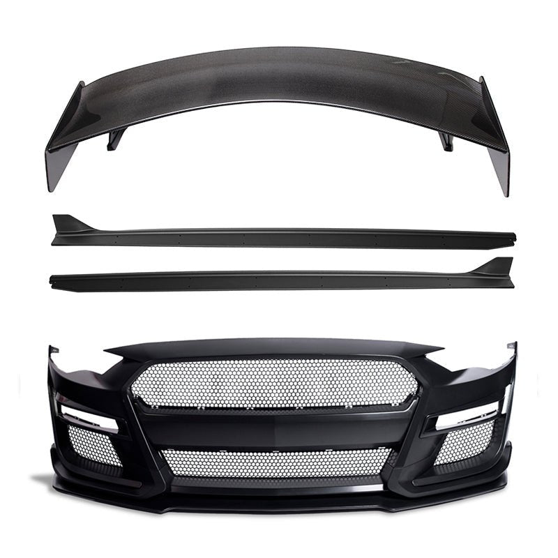 Ford Mustang S550 GT500 Style Conversion Full Body Kit Front Bumper Side Skirts High Wing 2015-2023