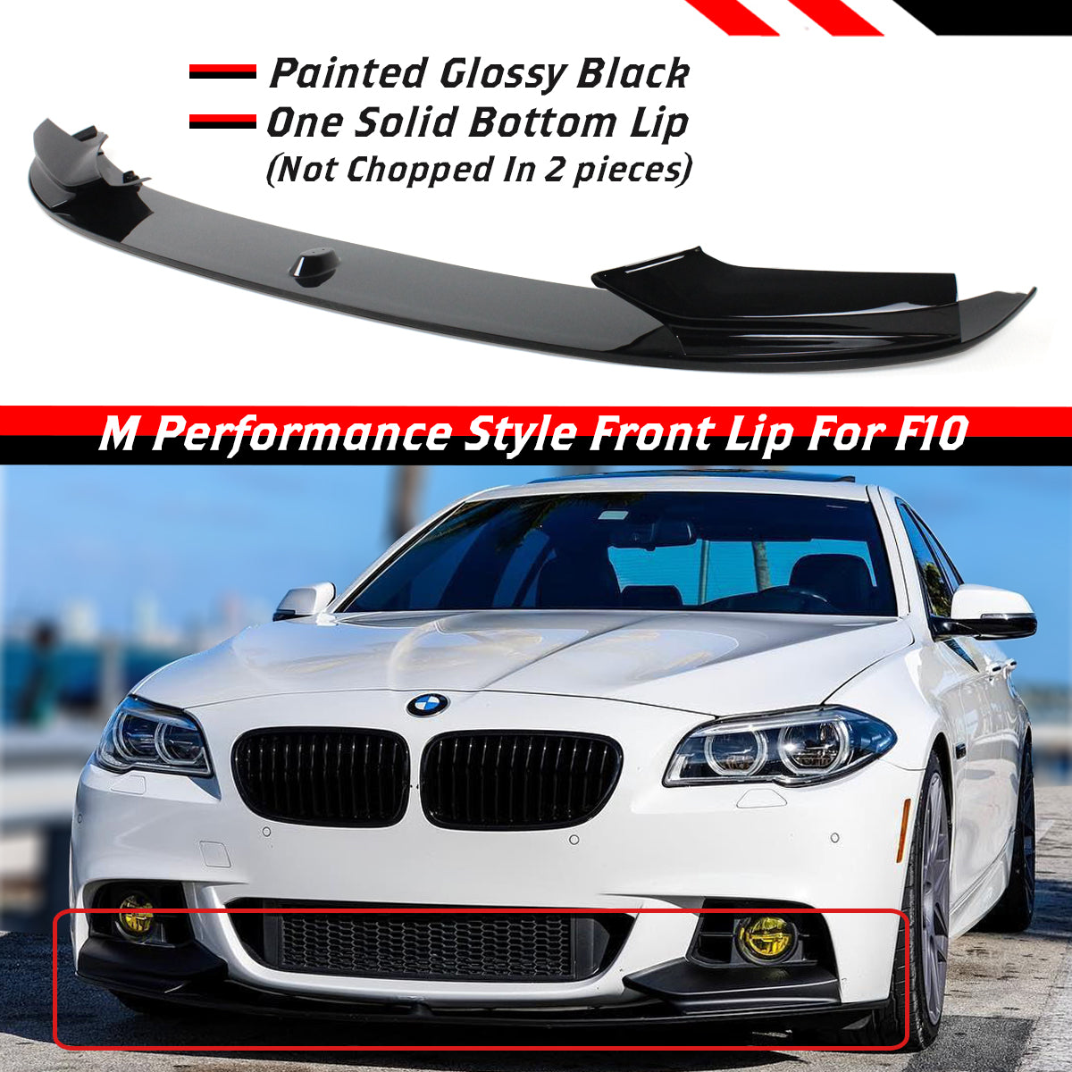 F10 5 Series BMW Front Lip Glossy Black 2011-2016