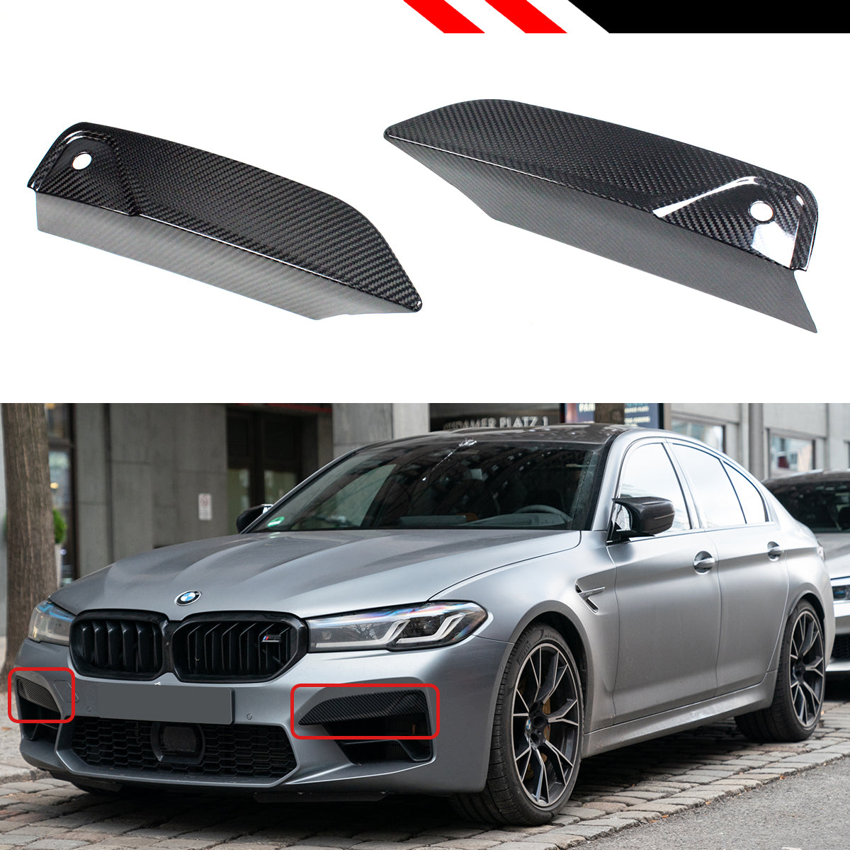 F90 M5 BMW LCI Front Bumper Canards Carbon Fiber 2021+