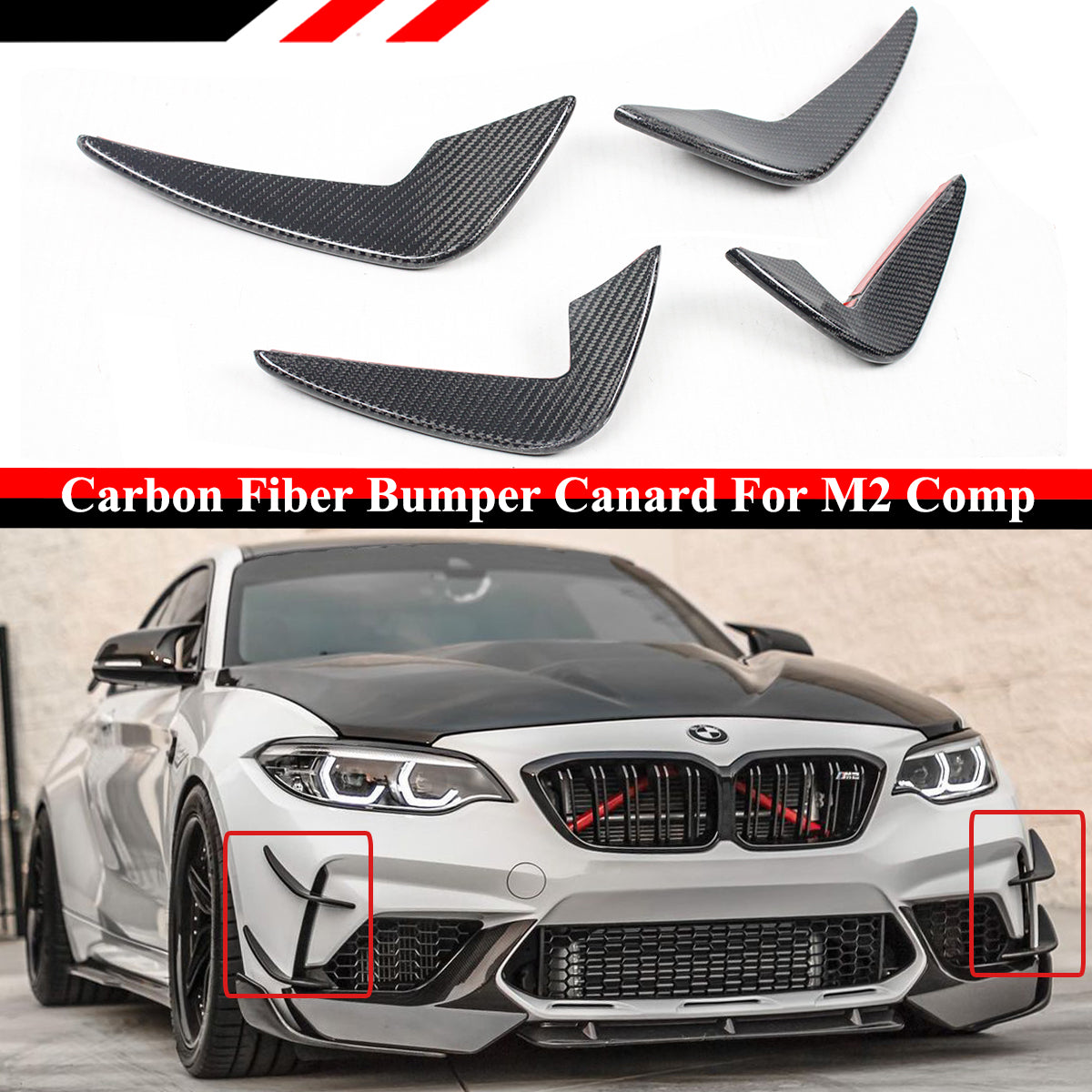 F87 M2 BMW Competition Carbon Fiber Front Bumper Canards (2019-  2021)