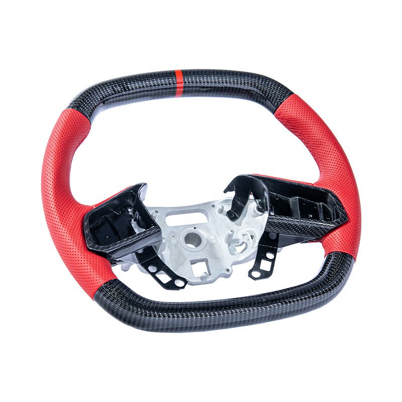 Corvette C8 CARBON FIBER Red Perforated Leather Stripe Steering Wheel