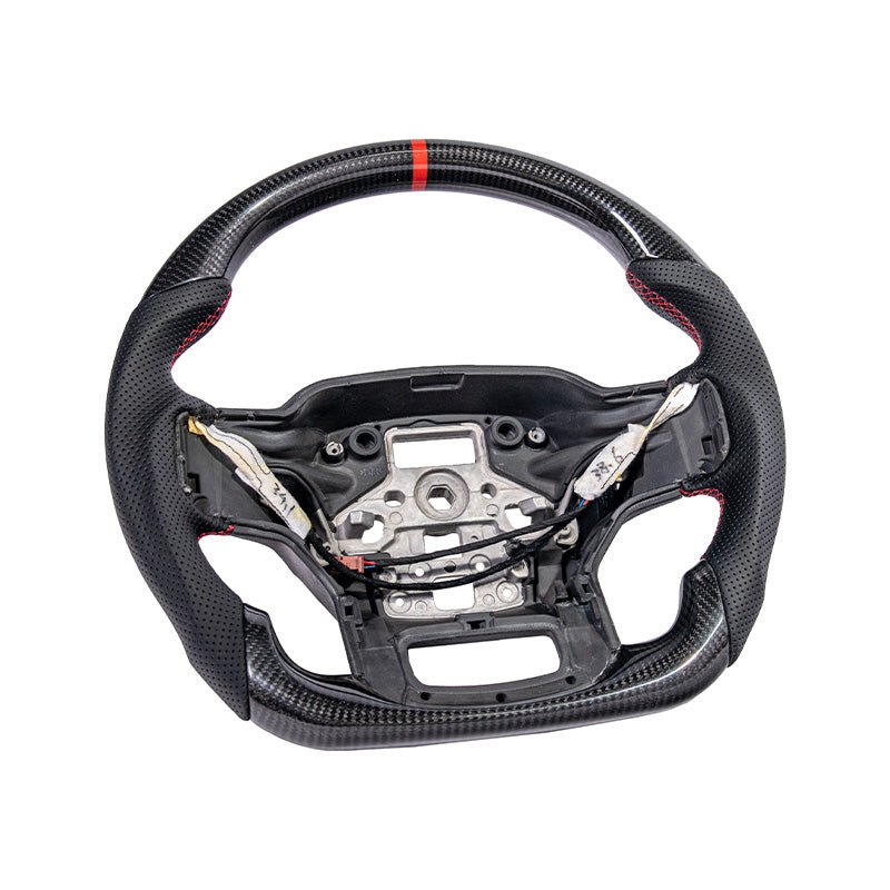 Ford F-150 Carbon Fiber Steering Wheel Perforated Leather Red Stripe 2021-Up