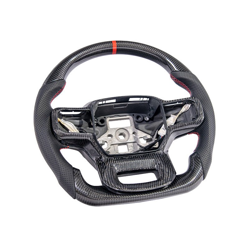 Ford F-150 Carbon Fiber Steering Wheel Perforated Leather Red Stripe 2021-Up