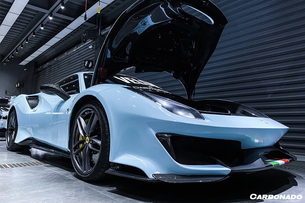 2015-2020 Ferrari 488 GTB Spyder Pista Style Carbon Fiber Quarter Panel Side Scoops - Carbonado Aero