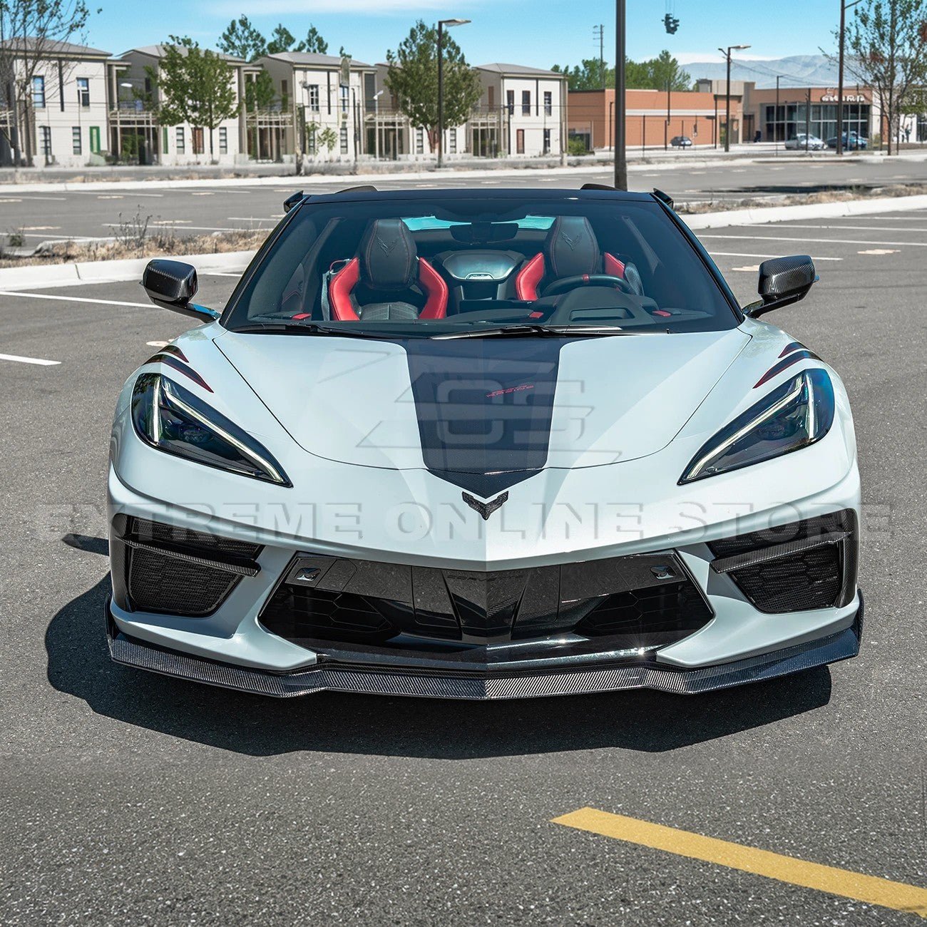 Front splitter ground effect for Corvette C8 with 5VM package, featuring aggressive aerodynamic design and premium factory-style fitment.